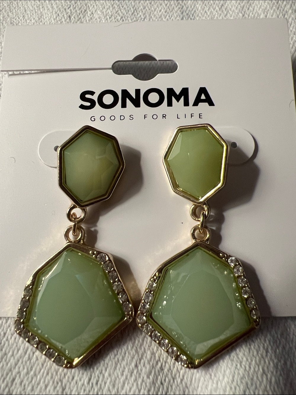 3/$18 SONOMA Light Green Faceted Drop Earrings with Gold Trim Lot 564